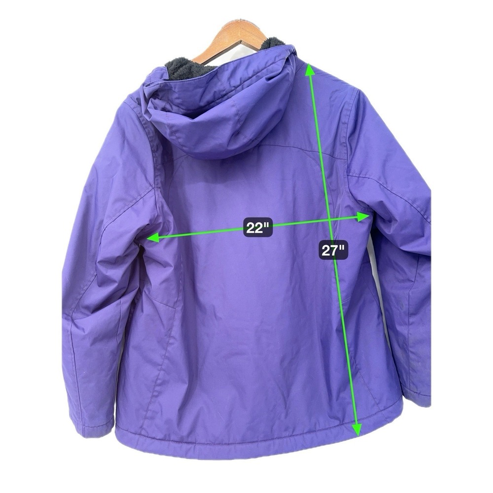 LL Bean Winter Warmer Coat Purple Womens Fleece Lined Hooded Jacket Gorpcore L - Picture 2 of 14
